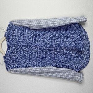 Equipment Shirt Women Small Silk Blue Floral Check Button Career Coquette Blouse